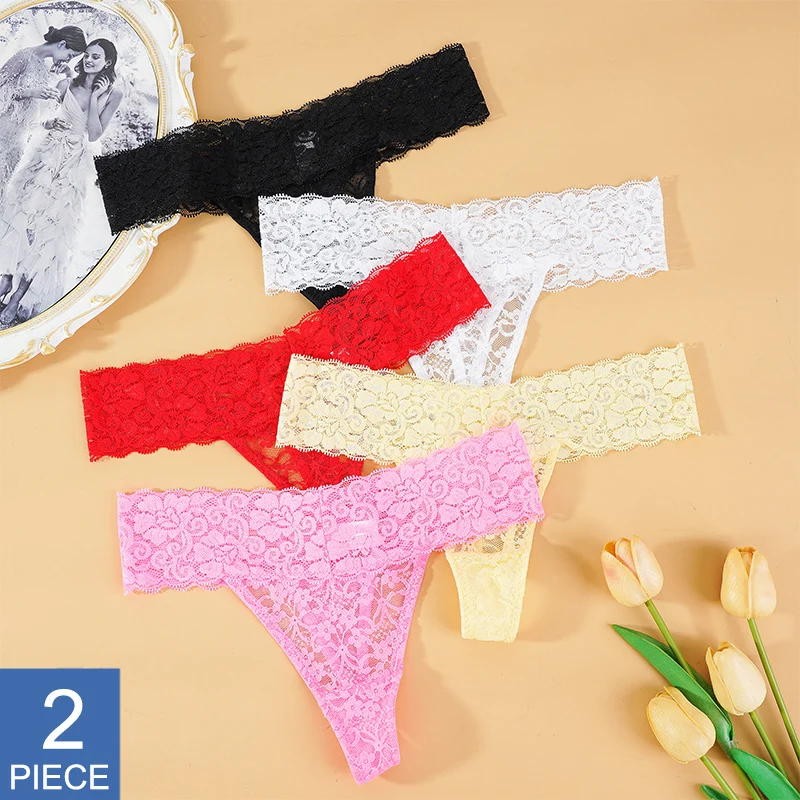 2PCS/Set Lace G-string Thong Panties for Woman Sexy Floral Underwear  Transparent Women's Underpants Female Lingerie M-XXL - AliExpress