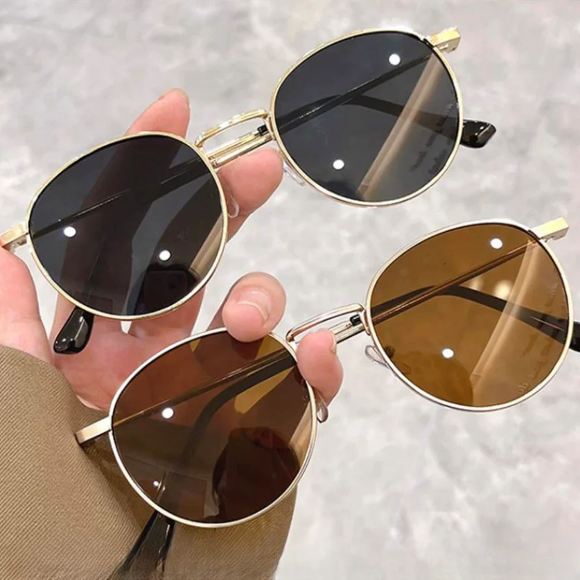 KLASSNUM Women's Sunglasses Small Round Frame Sun Glasses Retro Shades UV400 Protection Color Lens Men Black Green Eyepeice 2025 2
