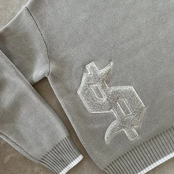 Maglione da uomo con segno di denaro grigio Y2k Pullover lavorato a maglia con dollaro americano Vintage classico streetwear caldo girocollo invernale Top moda casual 1