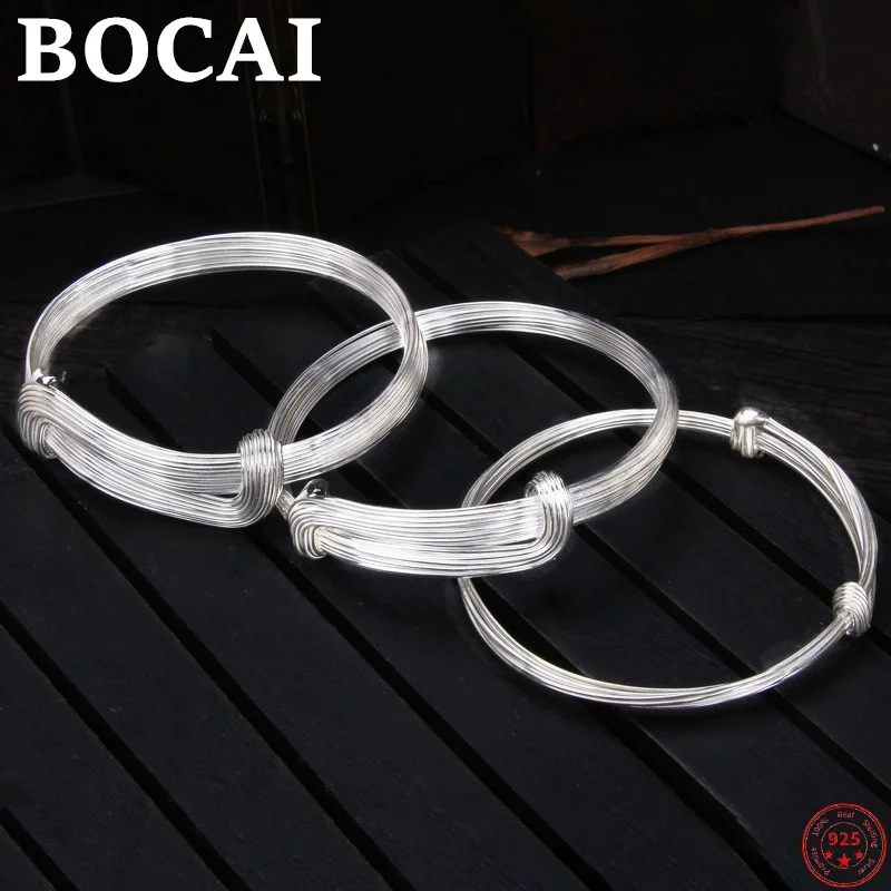 

BOCAI S925 Sterling Silver Bracelet for Women 2022 Fashion Multi Circle Twist Strength Thai Silver Bangle Pure Argentum Jewelry