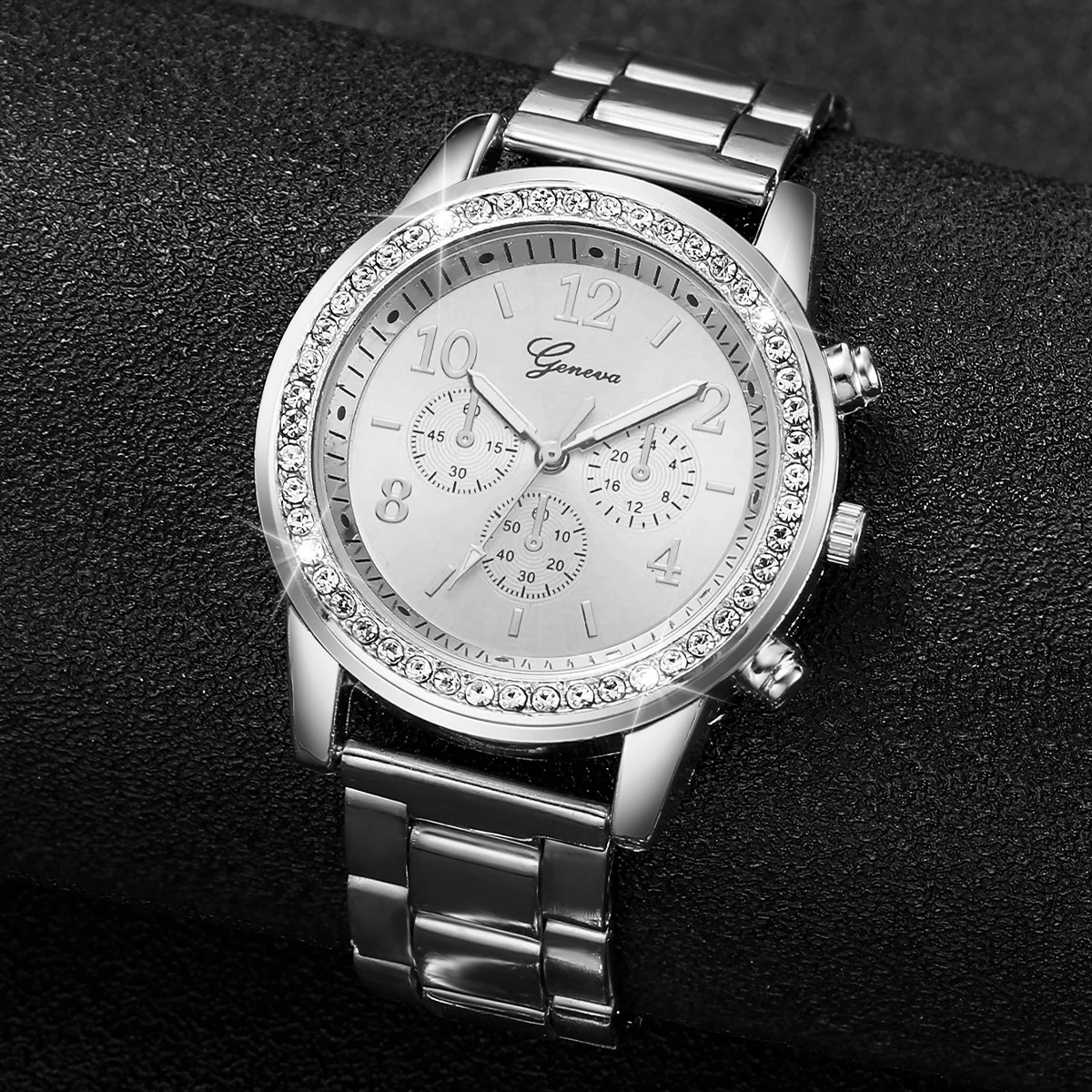 Leisure Women's Watch Three Eyes Stainless Steel Strap Fashion Women's Quartz Watch Gold Silver 2PCs Watch Set 4