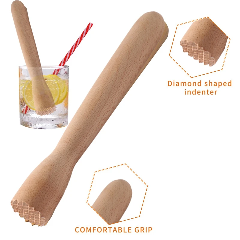 Wood Masher Multifunction Beech Wood Crushed Ice Hammer Crushed Popsicle Sticks Cocktail Ice Cube Crusher Fruit Muddle Pestles