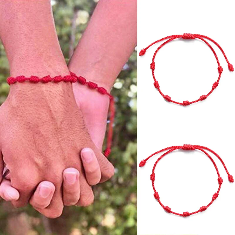 Adjustable Red String Bracelets - Handmade Lucky 7 Knots Amulet Jewelry for Couples  Friends