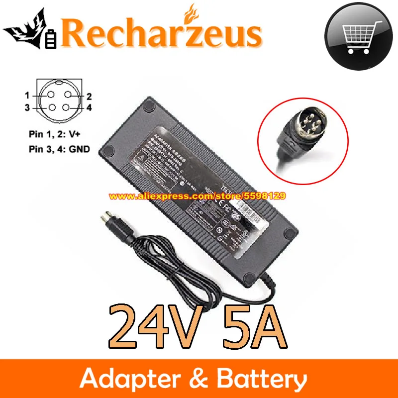 

Genuine 24V 5A 120W ADAPTERTECH AC Adapter STD-24050 E0001311E0001311-0001 REVC Charger Round With 4-pin Power Supply
