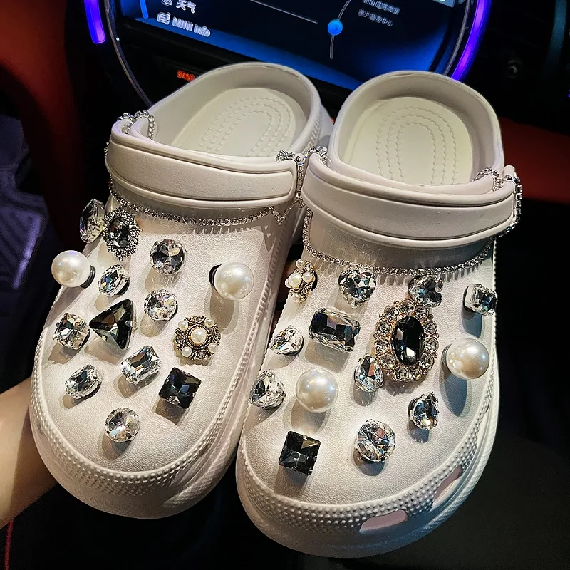 31pcs Pearl Rhinestones CROC Charms Designer DIY Shiny Gem Shoes Decaration  Charm for Croc JIBS Clogs Kids Boy Women Girls Gifts