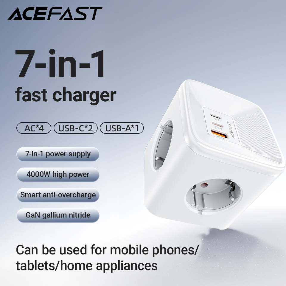 ACEFAST EU Wall Socket 4AC Outlets 2 USB C Charger  30W GaN PD Fast Charging Home Office Charger Adapter Socket For iPhone 16 15