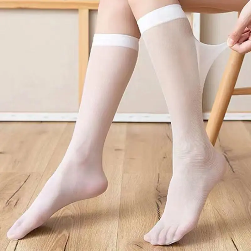 

10 Pairs Calf Socks Summer Thin Half Long Socks Flesh Color Long Tube Calf Socks Korean Half Short Socks