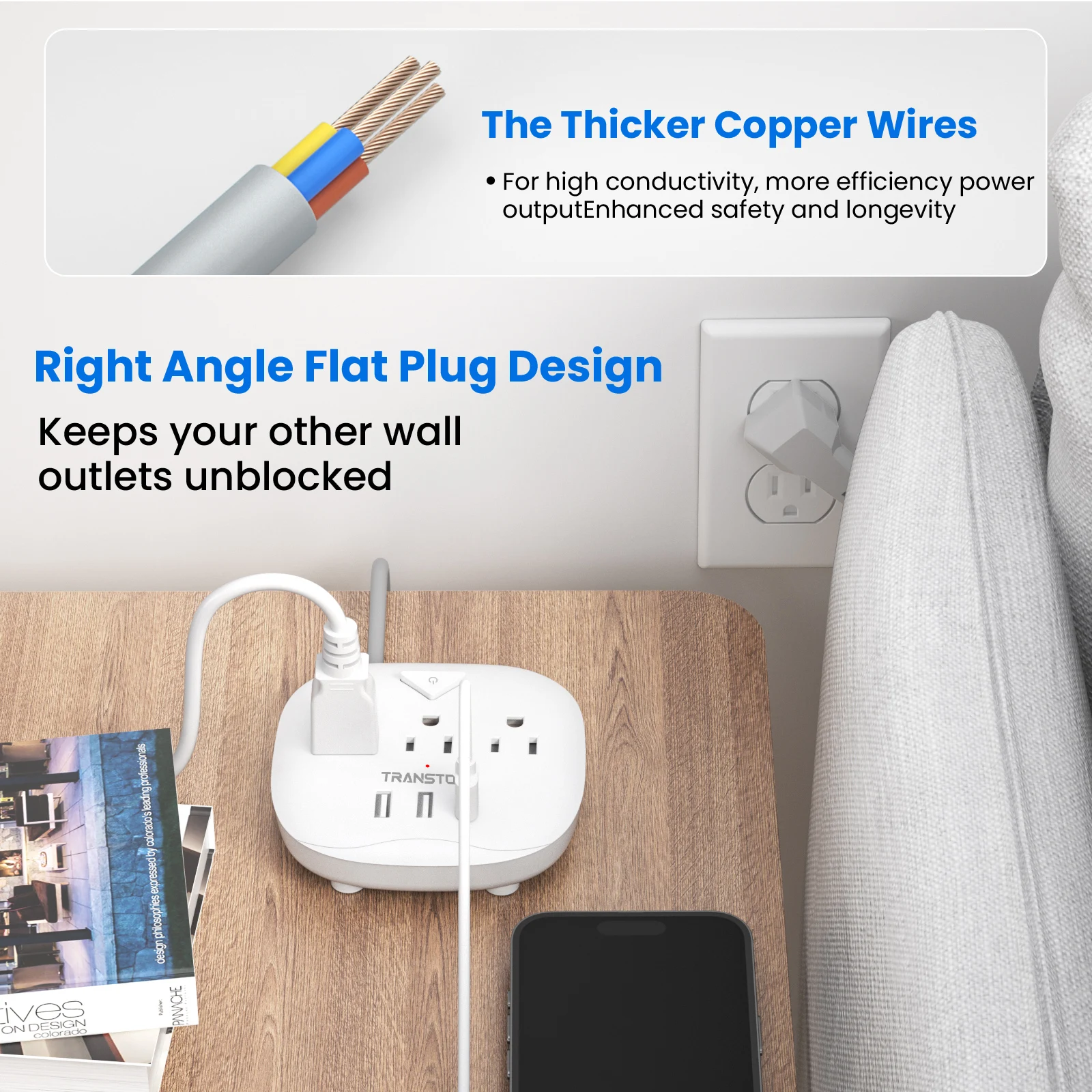Power Strip with Switch – 3 Outlets, 3 USB Ports, 3.3ft Extension Cord, Quick Charge, Fire-Resistant Design 6