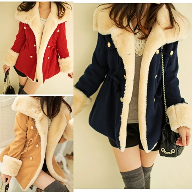 

APIPEE 2023 New Autumn And Winter Jackets For Women Solid Slim Thick Double Breasted College Wind Female Cotton Coats S-2XL