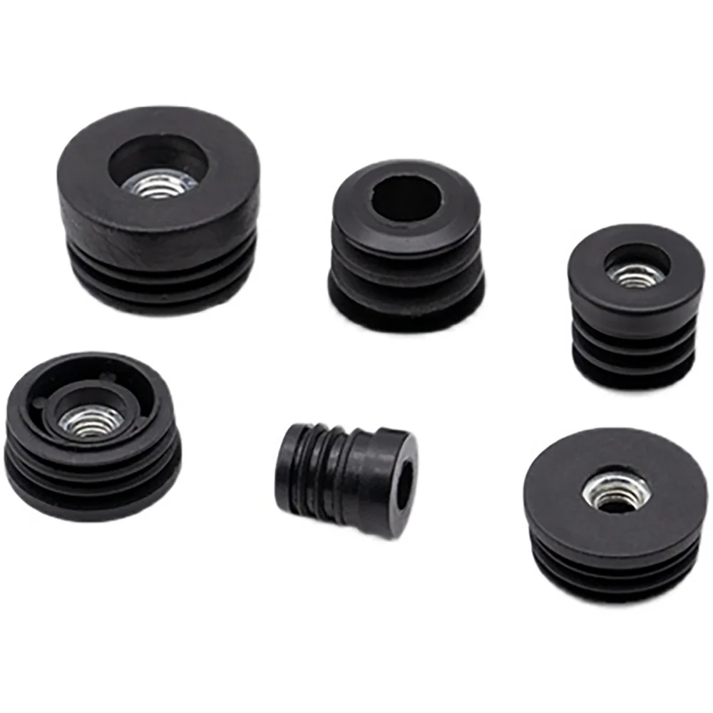 Plastic Pipe Plugs 4pcs Round Pipe Tube Blanking End Caps M6 M8 Hole Plug Nut Foot Pad Balance Adjustable Wheel Accessories