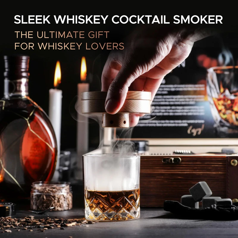 Cocktail Smoker Kit Cocktail Smoker Set Box With Wood Shavings Infuse Smoke Wooden Whiskey Barfor Drinks Smoketop Bell