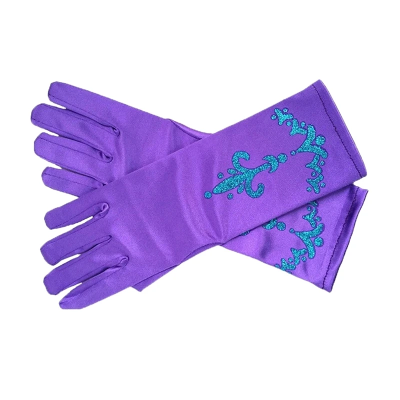 Girls Ice Princess Long Silky Gloves Sequins Print Snow Queen Dress Up Gloves