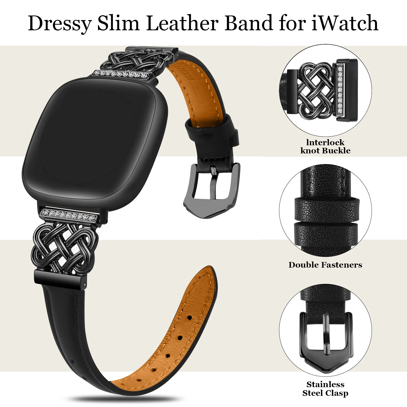 Premium Leather Smartwatch Strap with Interlocking Latch