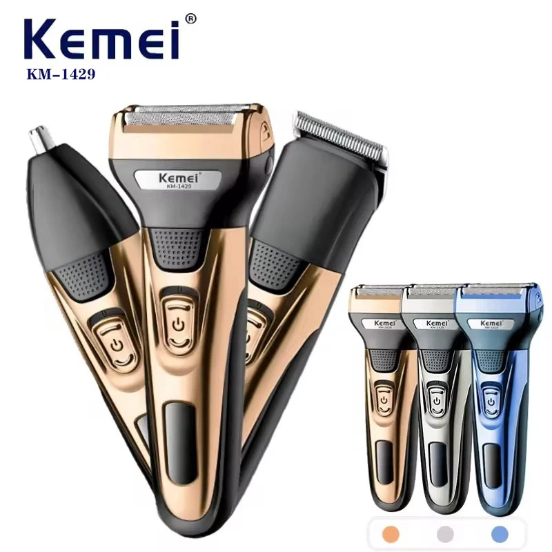 Electric Shaver Hair Trimmer Electric Razor Kemei Beard Shaver Professional Nose Hair Trimmer Mens Electric Facial Trimer Shaver 3 In 1 Hair Cutting Machine KM-1429