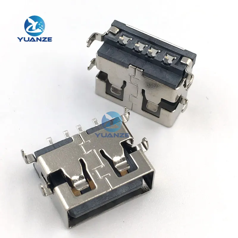USB Connector Type A Female AF10.0 4pin Sinking Plate USB-A Female SMT Black 10PCS