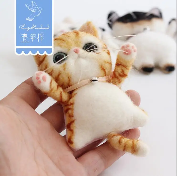 Animal cat brooch wool needlepoint kit wool felt needle felting keychain craft needlecraft DIY handmade