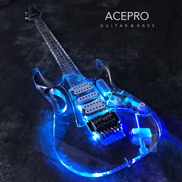 Acepro Coloré LED Guitare Électrique Acrylique Corps Cristal Guitarra  Transparent Pickguard Chrome Matériel Livraison Gratuite