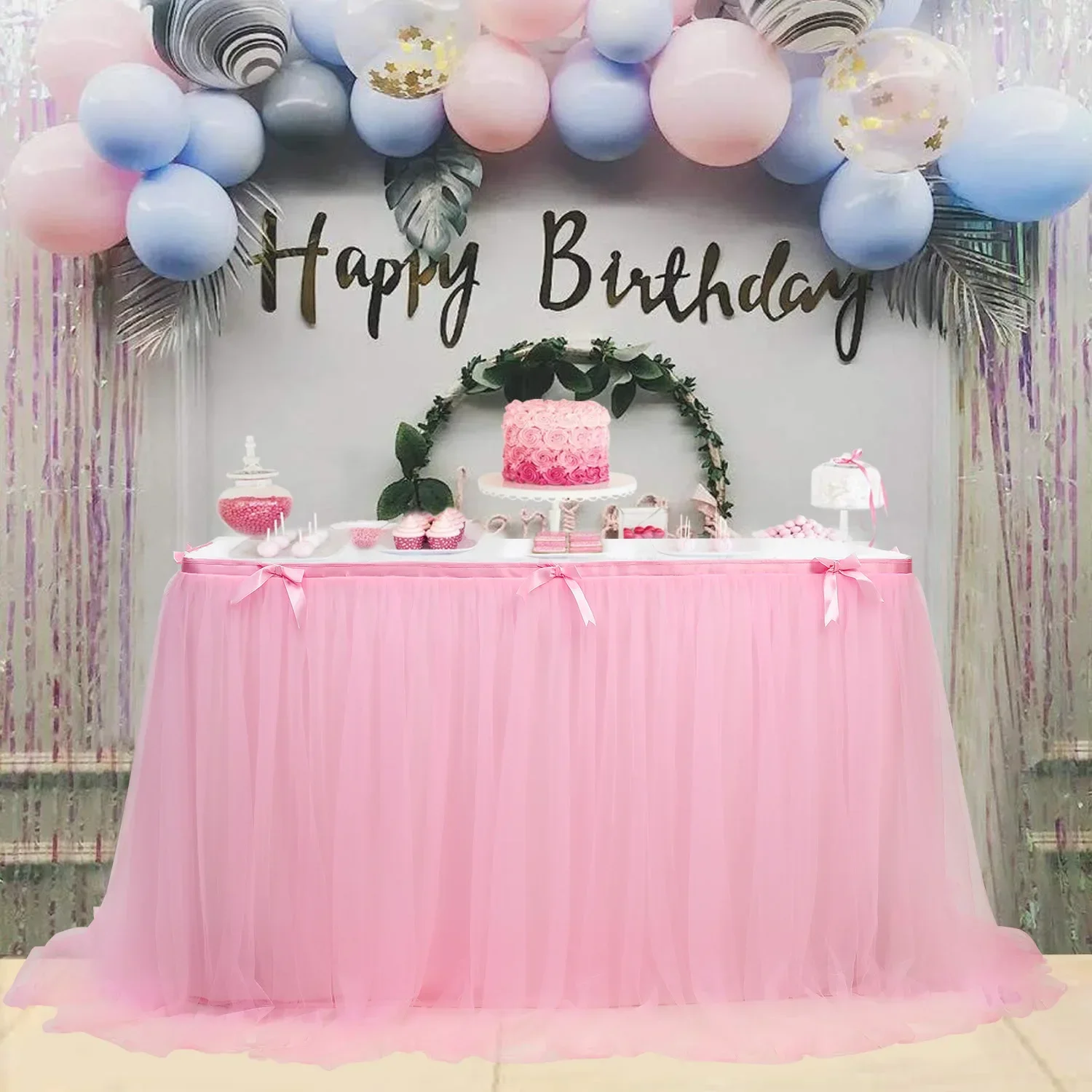 Description Picture 5 of itemBaby Shower Birthday Banquet Wedding Party Red Skirting Cover Home Decor White Table Skirt Tutu Tulle Tableware Cloth
