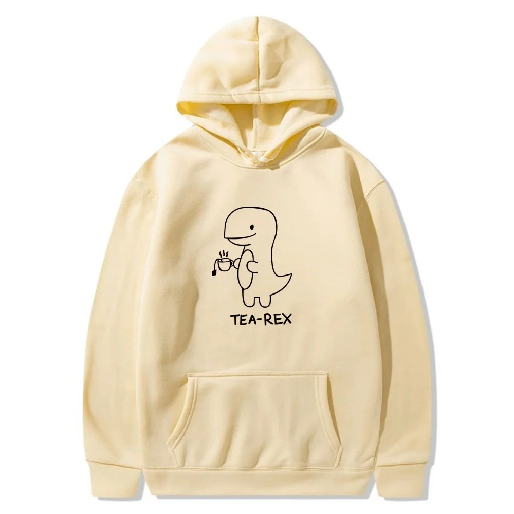 Tea Rex Dinosaur Coffee Print Casual Hoodie for Men - Spring and Autumn Collection