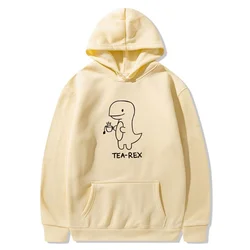 Tea Rex Dinosaur Coffee Print Casual Hoodie for Men - Spring and Autumn Collection (Khaki)