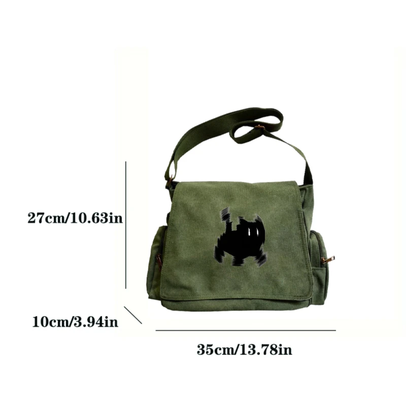 Vintage Women's Bag Canvas Black Cat Print Shoulder Bag Large Capacity Crossbody Bag Multiple Pockets Flap Bag Shopping