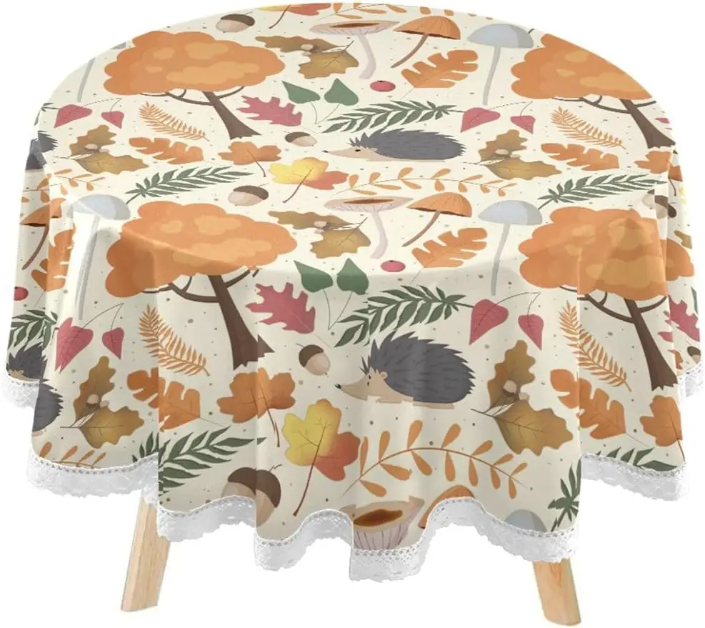 

Круглая кружевная Обложка для стола в виде осеннего дерева, моющаяся для кухни, для барбекю, обеденного декора