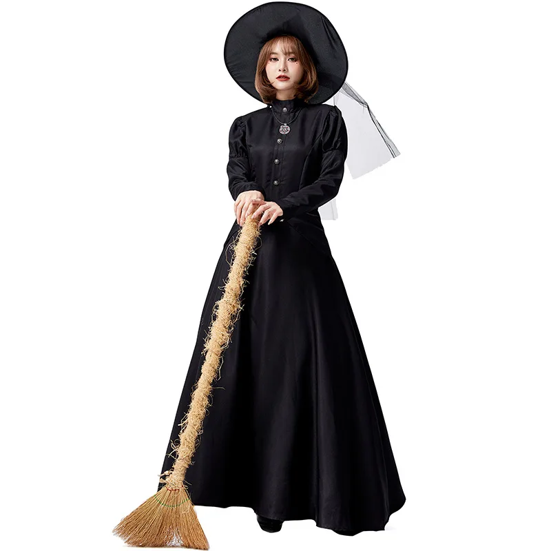 

Adult Women Magic Witch Wizard Robe Gown Stage Dress Hat Set Halloween Role Play Dress Up Cosplay Costume