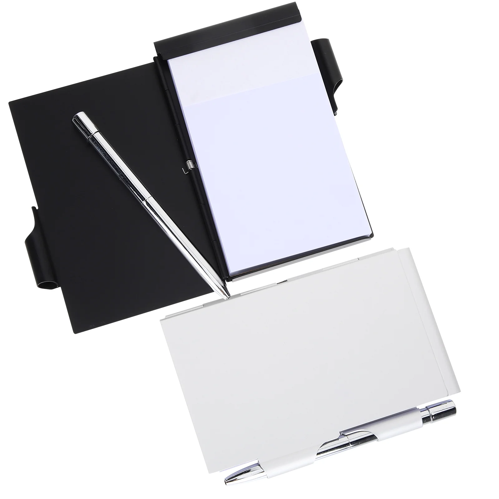 

2 Pcs Clamshell Notebook Compact Size Notepad Pocket Tearable Easy to Carry Journal Refillable Small Paper Metal Silver Travel