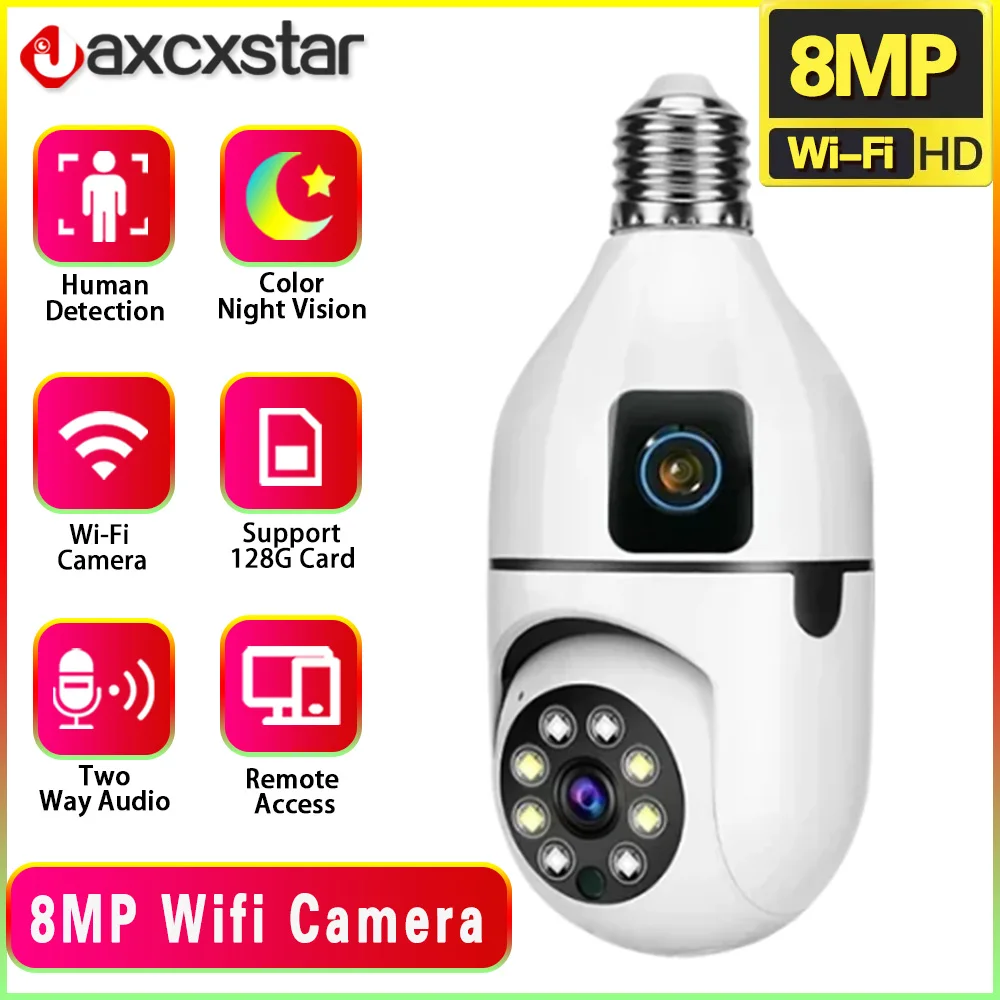 

8MP YIOT light bulb WIFI PTZ dual lens indoor monitoring AI human tracking wireless bidirectional audio camera safety protection