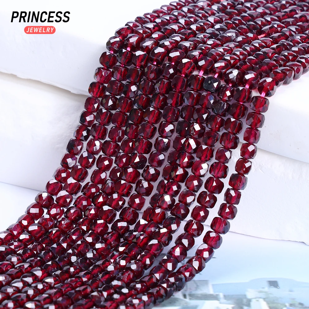 A++ Natural Red Garnet 3.8mm Cube Faceted Beads for Jewelry Making DIY Bracelet Necklace Accessories 6