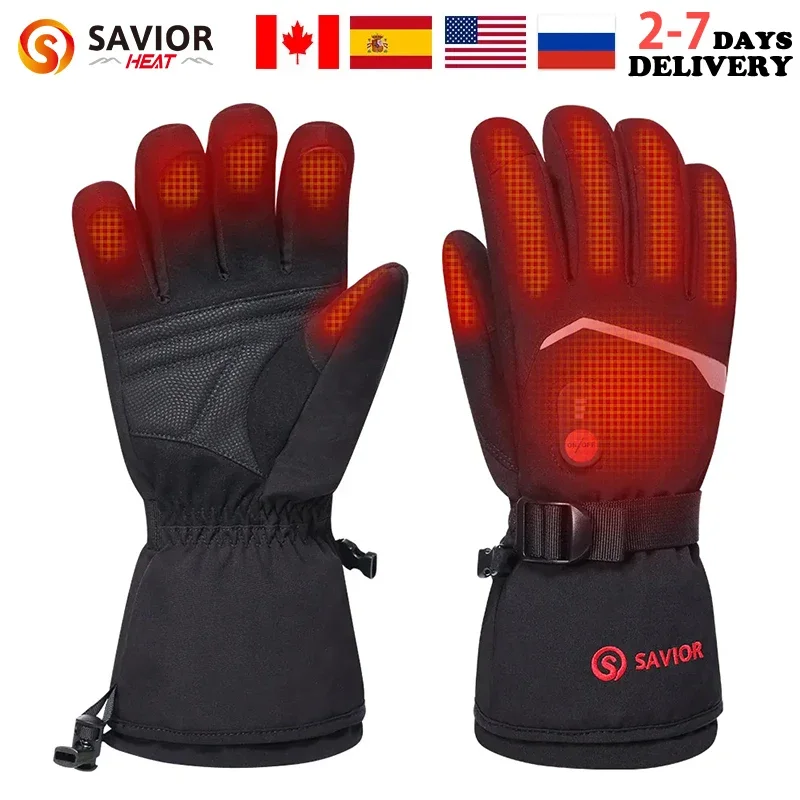 Savior Heat Battery Heated Motorcycle Gloves Goat Skin Leather 3 Shift Temperature Control Waterproof Electric Heated Gloves motorcycle electric heated gloves polyester