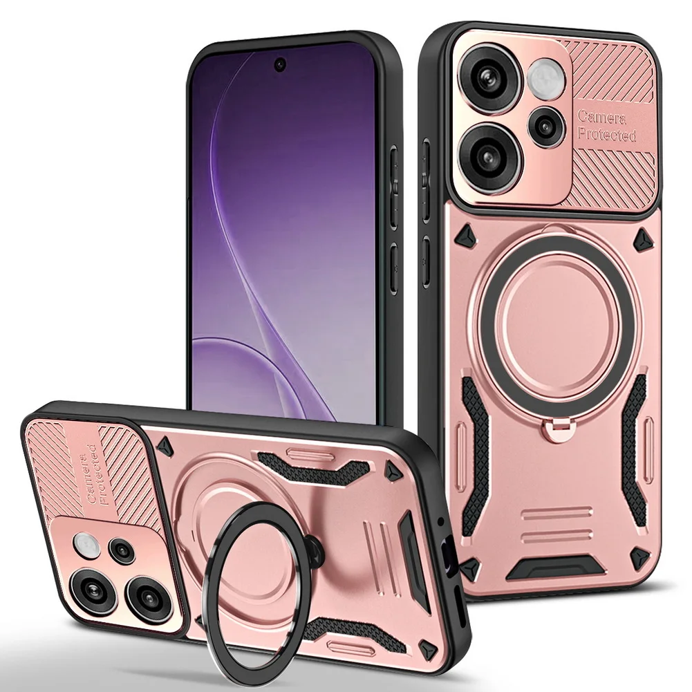 Magnetic Adsorption Phone Case with Metal Ring Holder and MagSafe Compatibility