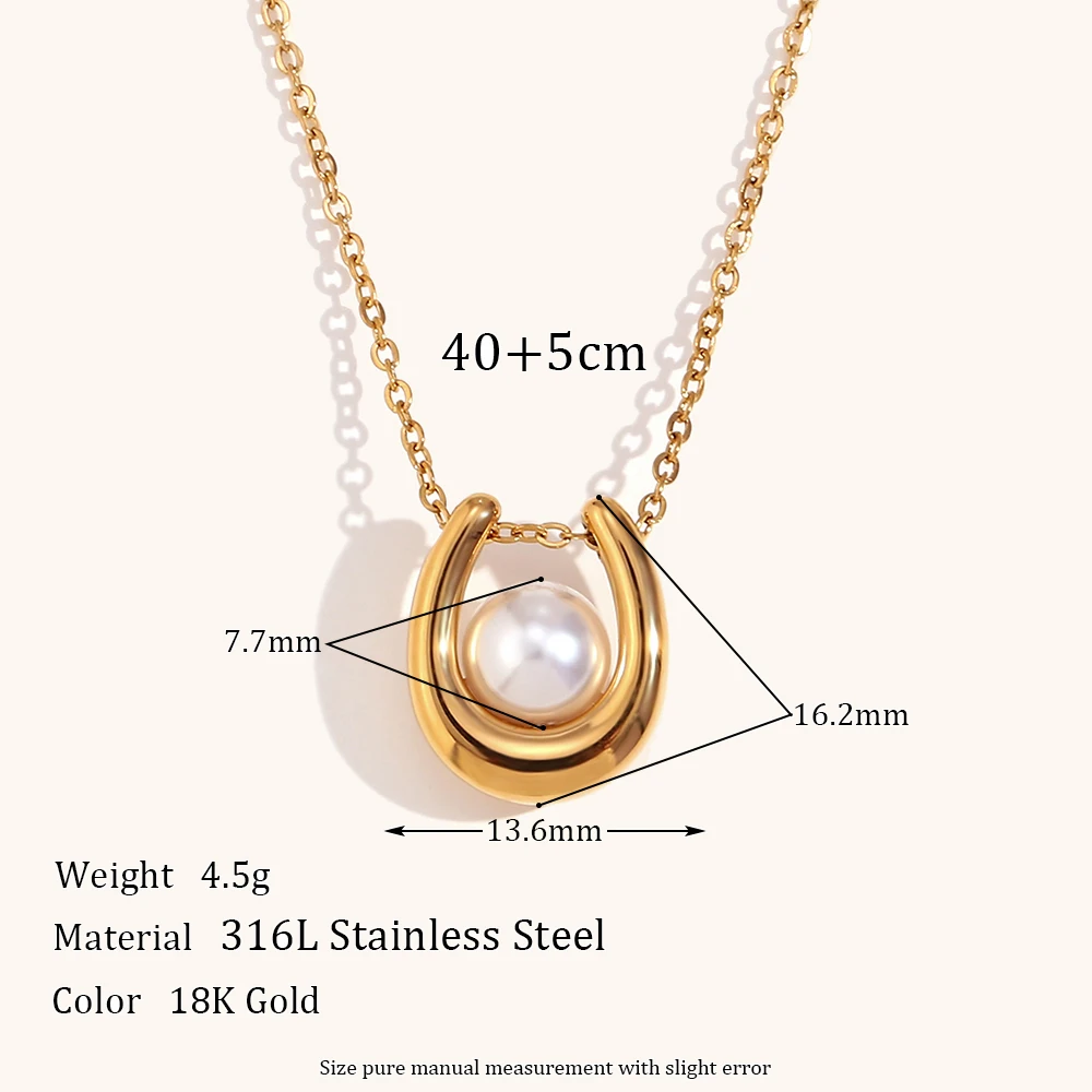 La.Muses New U-shaped Ring Holder Imitation Pearl Pendant Stainless Steel Necklaces For Women Jewelry Waterproof Accessory Gift