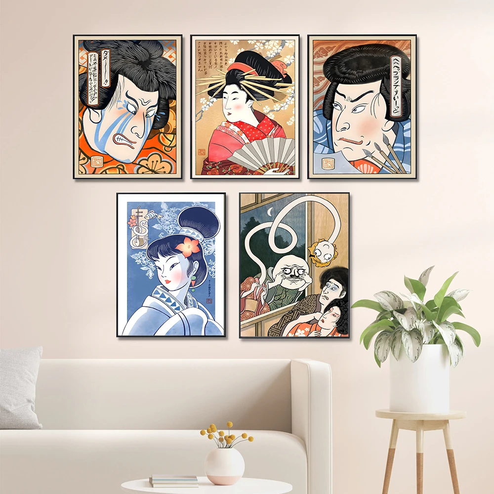 Rage Face Yokai Abstract Expression Japan Retro Poster Print Funny Female Smorfia Canvas Painting Room Home Decor