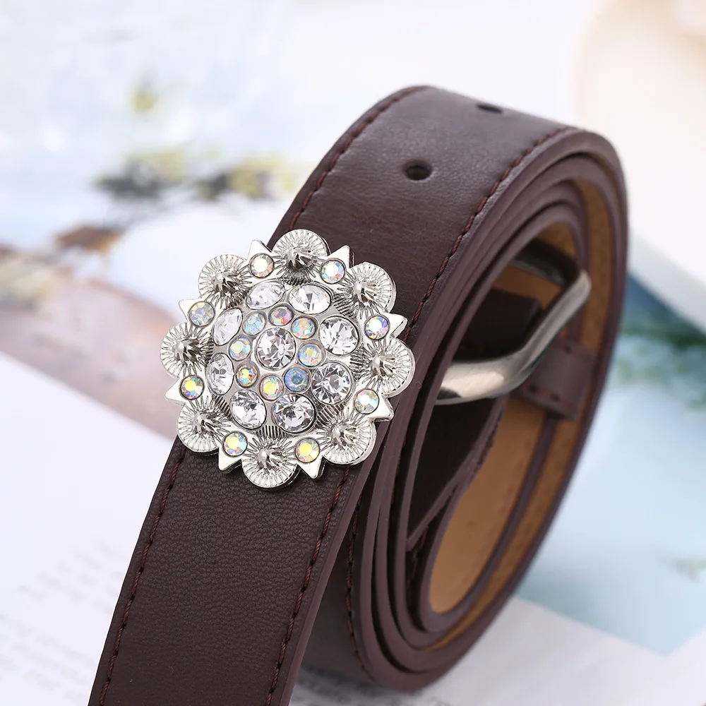 Colorful Rhinestone Conchos Buckle Metal Flower Crystal Leather Bag Belt Decorative Buttons Screw Back Leathercraft Accessories