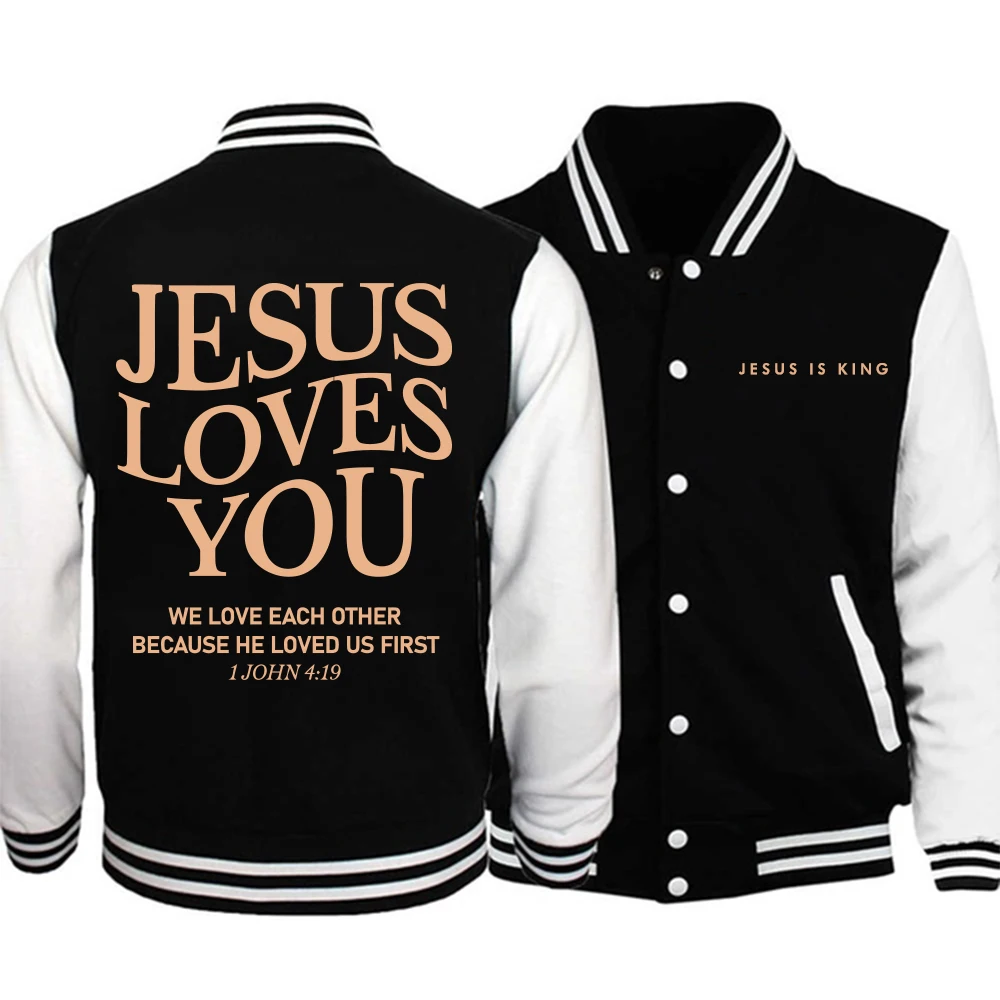 Jesus Loves You Hoodie Baseball Uniform Jackets Men Women for Christian Jesus Is King Fashion