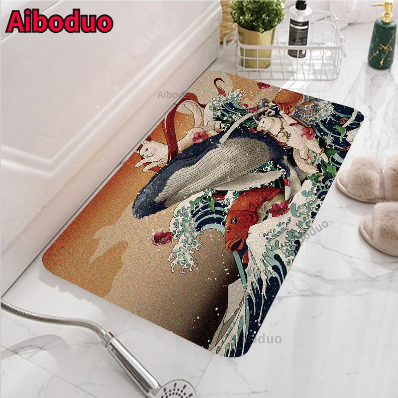 

Wave Art Design Door Mat Living Room Bathroom Carpet Set Toilet Mat Set Bathroom Non-slip Waterproof 40X60/50X80CM Bathroom Rug