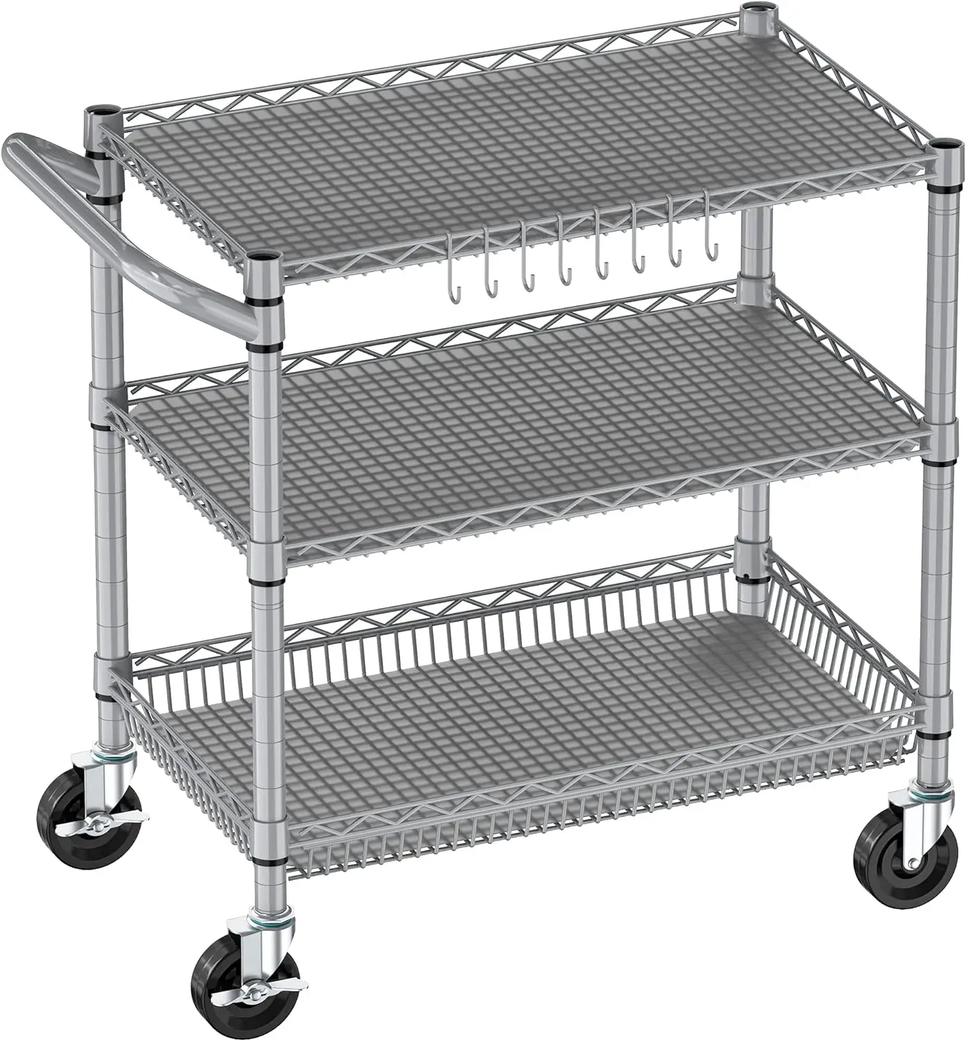 

3 Tier Rolling Cart Heavy Duty, Utility Cart with Wheels Kitchen Storage Metal Organizer with Adjustable Shelves