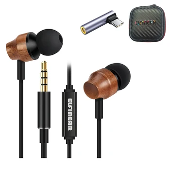 ELFINEAR Cuffie per auricolari in legno Monitor intrauricolari Cuffie cablate con microfono