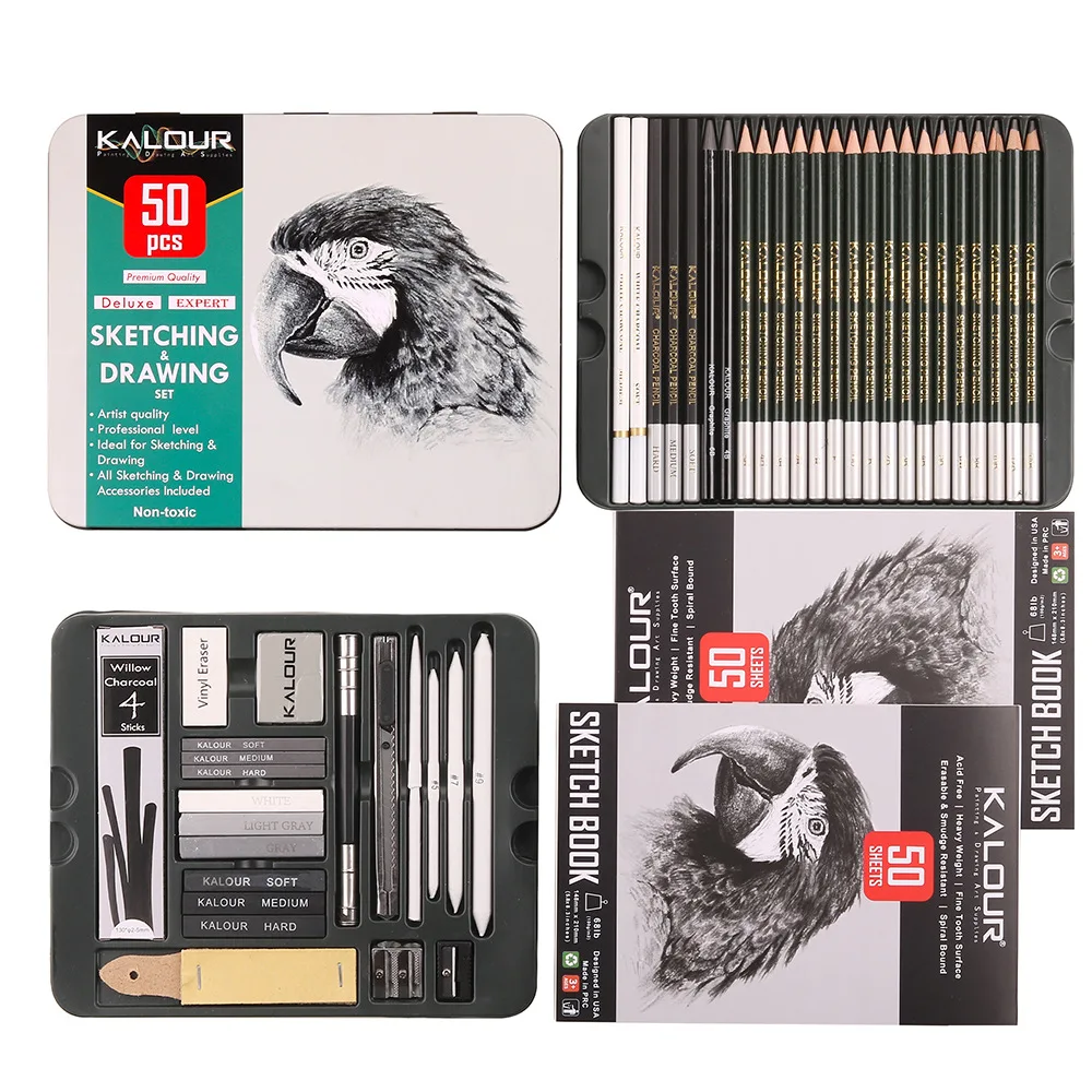 52pcs Art Painting  Set for Beginners or Professional Drawing Art Set High Quality School Artist Gift Supply in Nylon Bag 4pcs professional nylon hair flat peak oil painting artist brushes set acrylic diy watercolor pen for artists painters beginners