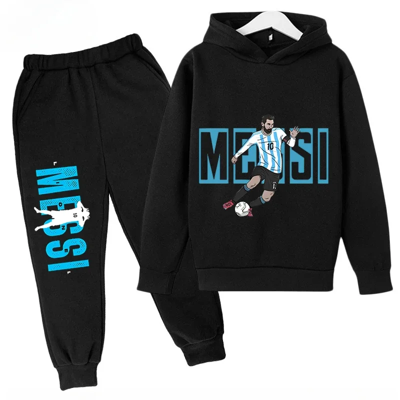 thumbnail image 1 of Conjunto de sudadera con capucha para niños de primavera, conjunto deportivo de 2 piezas, sudadera y pantalones, ropa para niños y niñas con estampado de Messi, ropa para bebés, 1 of 5