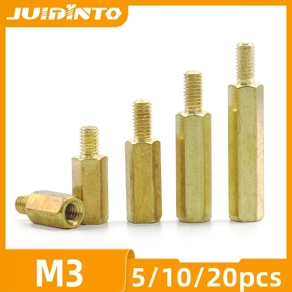 JUIDINTO 5/10/20pcs Hex Brass Standoff Spacer Screw Thread 6mm M3 Male to Female Standoff Pillar PCB Computer Motherboard Spacer