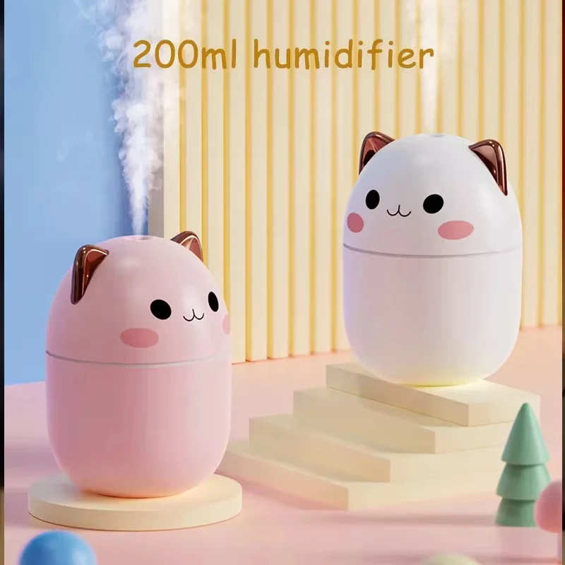 New Mini Lovely 250ml Air Humidifier Cute Cat Aroma Diffuser With Night Light Cool Mist For Bedroom Home Car Purifier Humidifier 2