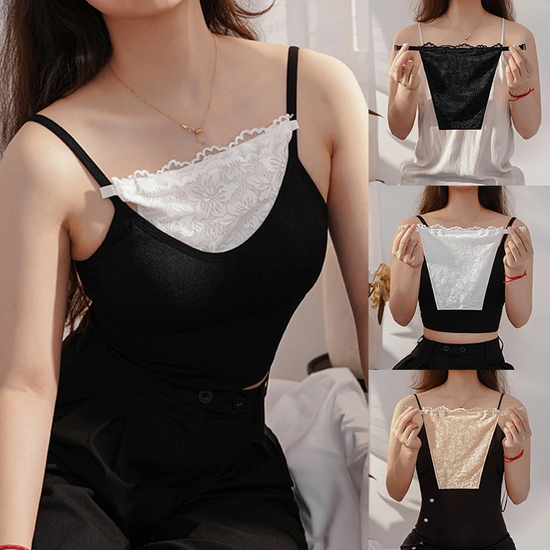 Double-Layer Lace Privacy Invisible Cleavage Cover Anti Peep Women Clip-On Mock Camisole Bra Insert Wrapped Chest Hide Underwear women lingerie bra lace camisole tops