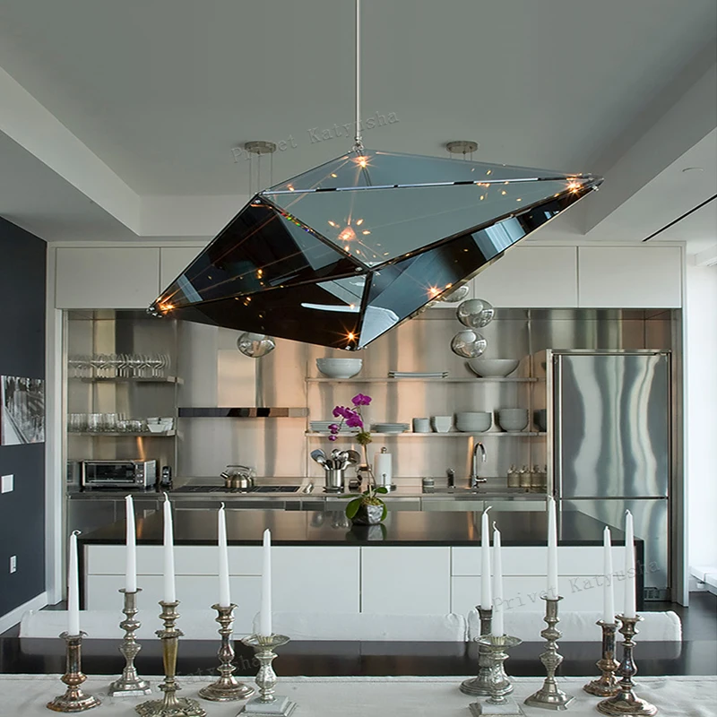 Modern Designer Angular Diamond Ceiling Chandelier Glass Hanging Light for Home Decor Dining Room