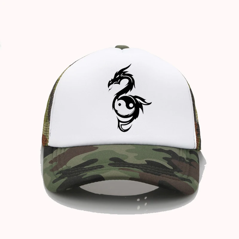 

Classic Dragon Tai Chi Gossip Print Baseball Cap Adult Adjustable Trucker Hat Men Women Summer sun Hats Snapback Cap