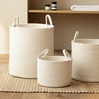 Solid White Home Organization And Storage Baby Children Toy Storage Baskets Cotton Rope Woven Laundry Basket Sundries Organizer 2