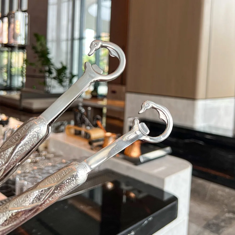 Multi-purpose Crane Shape Kitchen Food Tongs 304 Stainless Steel Extended Barbecue Clip Anti-slip Tipped Bottle Opener Canteen