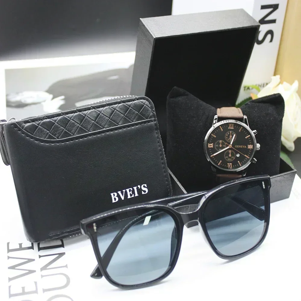 4pcs Set Cardholder Men Wallet Watch Men's Wallets Luxury Brand Designer Bag for Men Include Bracelet Box for Work 2