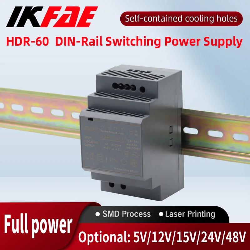 

HDR-60 60W Input 100-240V Output 5V 12V 24V 48V Ultra Slim DIN Rail Power Supply Switching Mode Power Supply